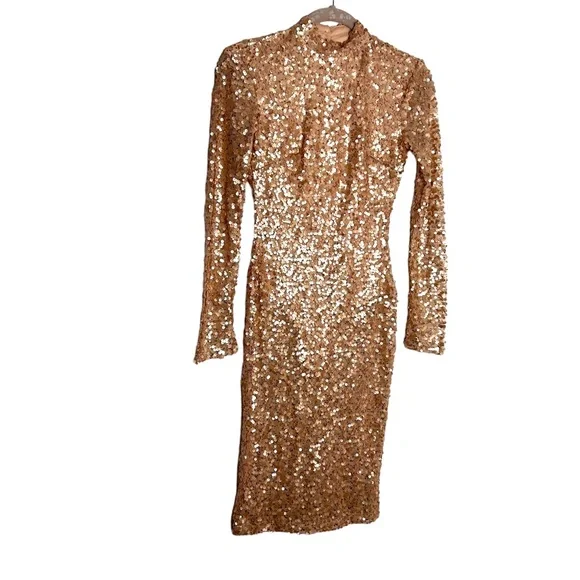 slim fit dress slacks Shiny Rose Gold Lace Sequin Mermaid Prom Dress main image 1